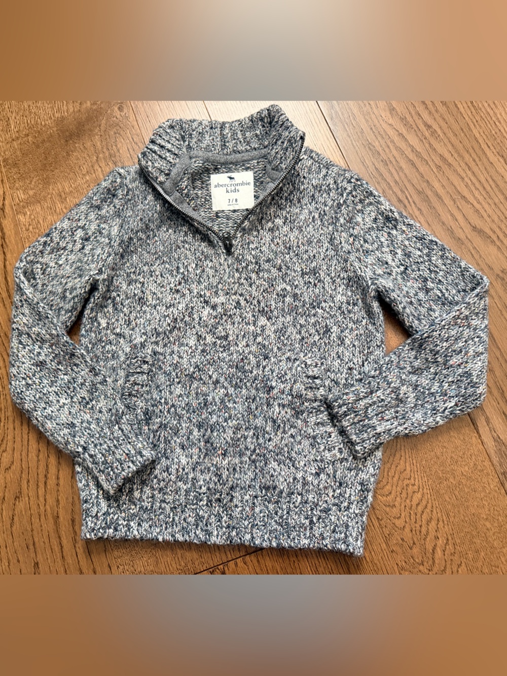 abercrombie kids Essential Quarter-Zip Sweater Gray & White